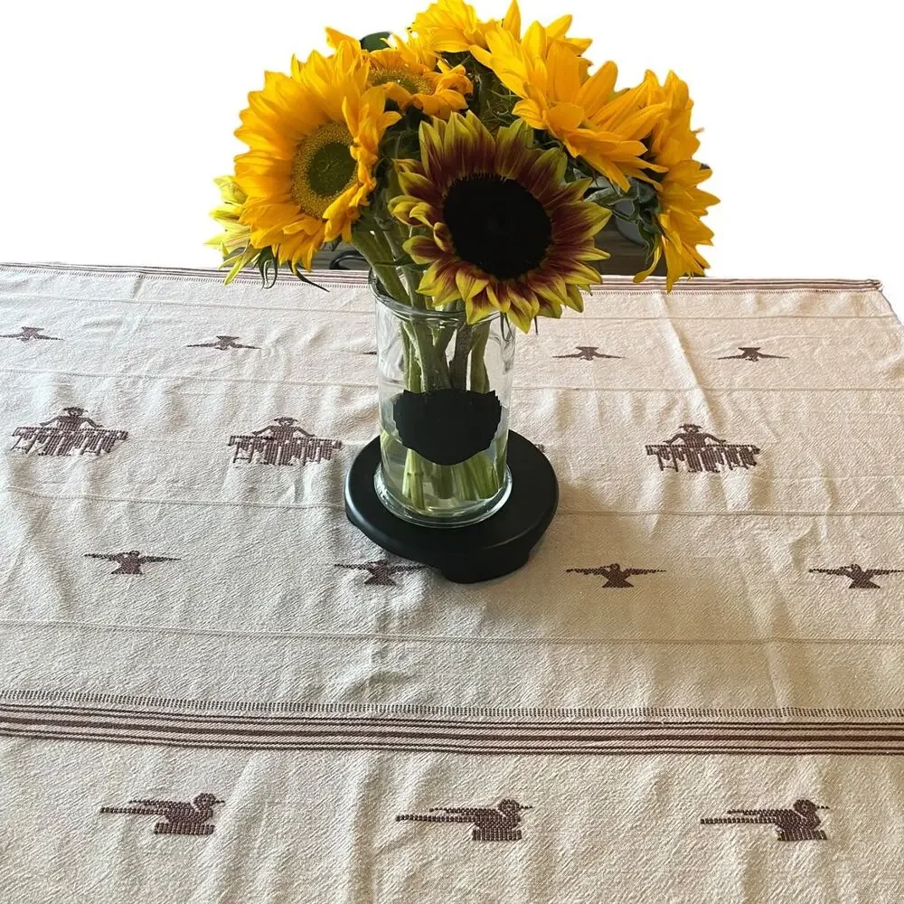 55 X 52 VNTG Hand-Embroidered Santa Fe Folk Art Woven Tablecloth Multifunctional